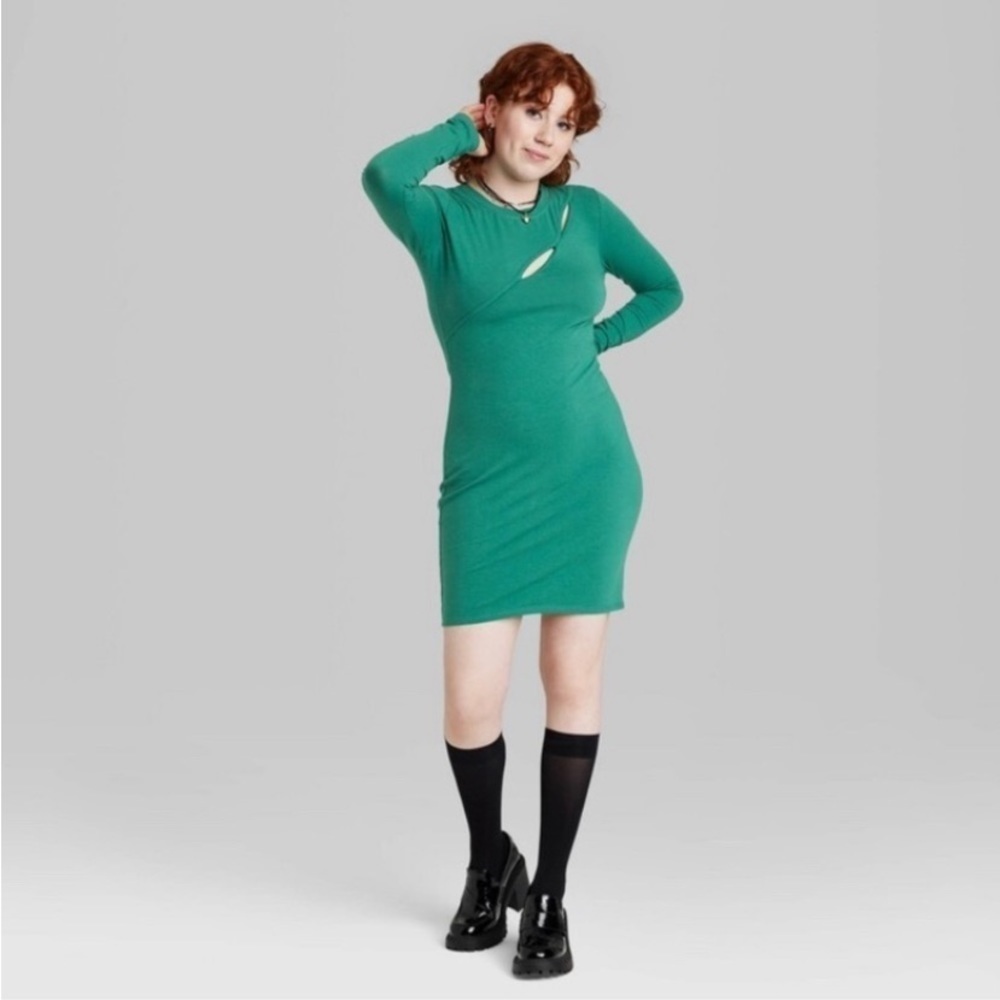 Wild Fable Long Sleeve
Cut Out Detail Knit Body-con Dress, Dark Teal Green NWT